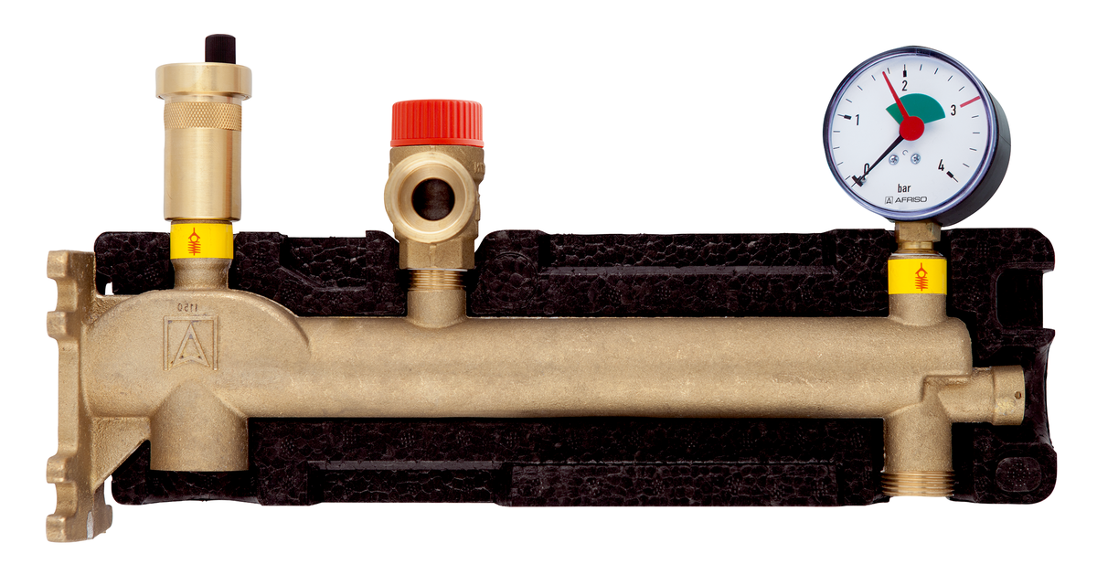 Afriso Gefäß Anschlussgruppe 77932 Gefäßanschlusskombination GAK-MS mit Isolierung 3bar SV mit Kappenventil