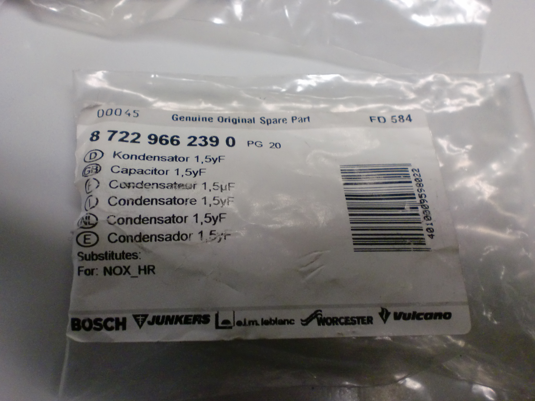 BOSCH Junkers Radson Kondensator 1,5µF für NOX HRC KB18/24-7 E, ZB/ZWB 18/24 87229662390