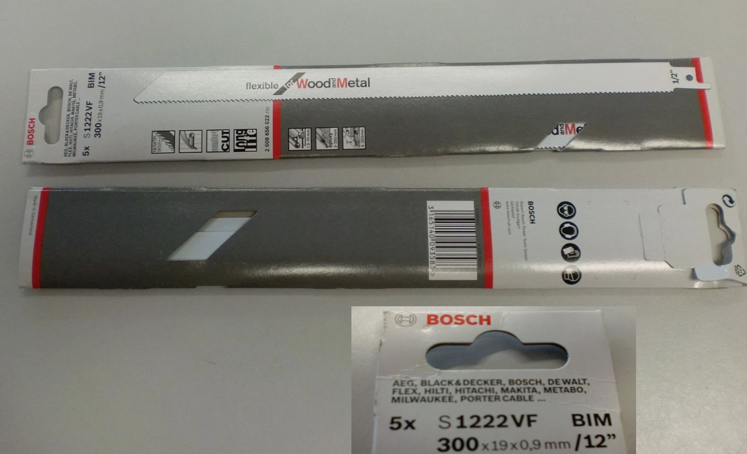 Bosch Säbelsägeblatt S 1222 VF, Flexible for Wood and Metal 5er-Pack
