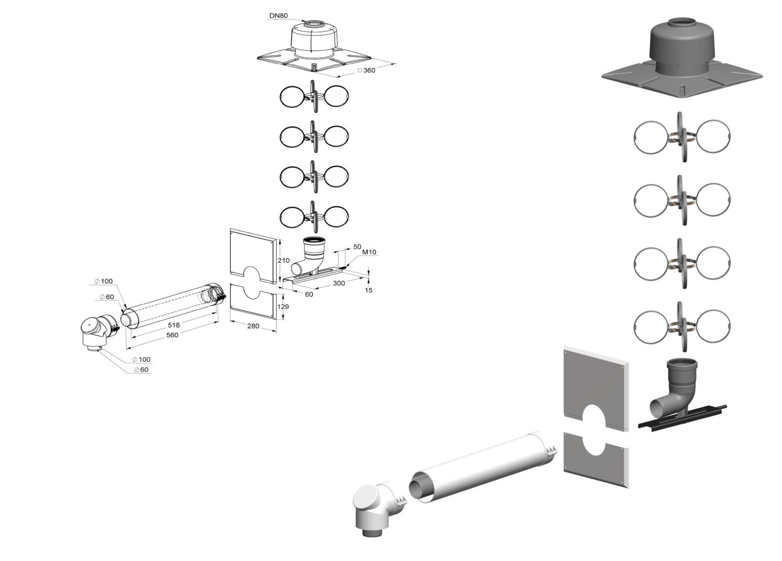 Schacht-Set DN60/100-DN80, raumluftunabhängig / konzentrisch